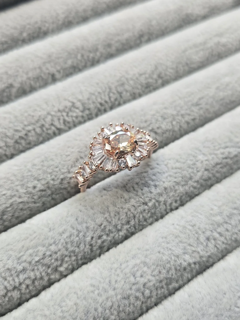 Size 8 Bomb Party Starburst Yellow Cubic Zirconia on Rose Gold Ring